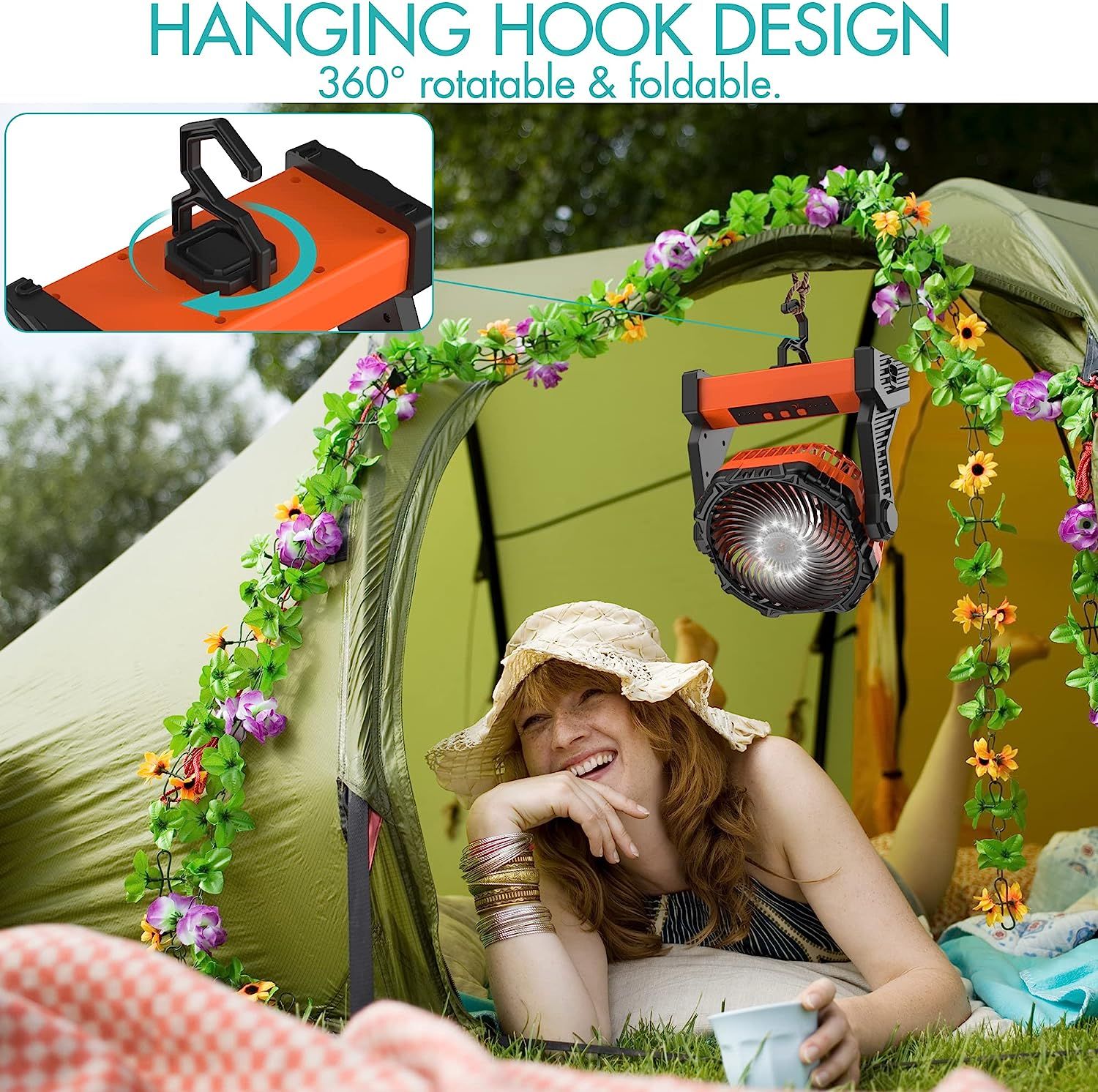 Camping Fan with LED Lantern 10000mAh Rechargeable Battery