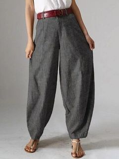 Casual Solid Color Baggy Pockets Harem Pants