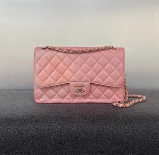 Chanel Iridescent Light Pink Chevron Quilted Caviar Zip Around
