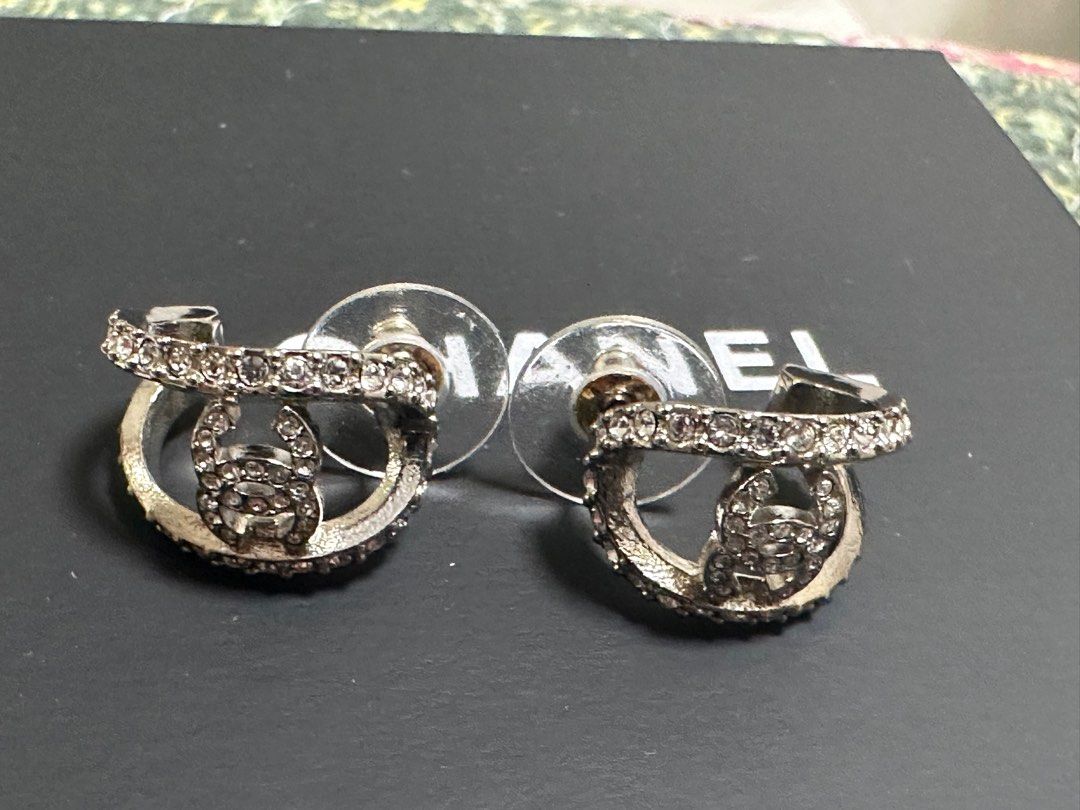 Rhinestone Dangle Pierced Earrings (Authentic Pre-Owned)