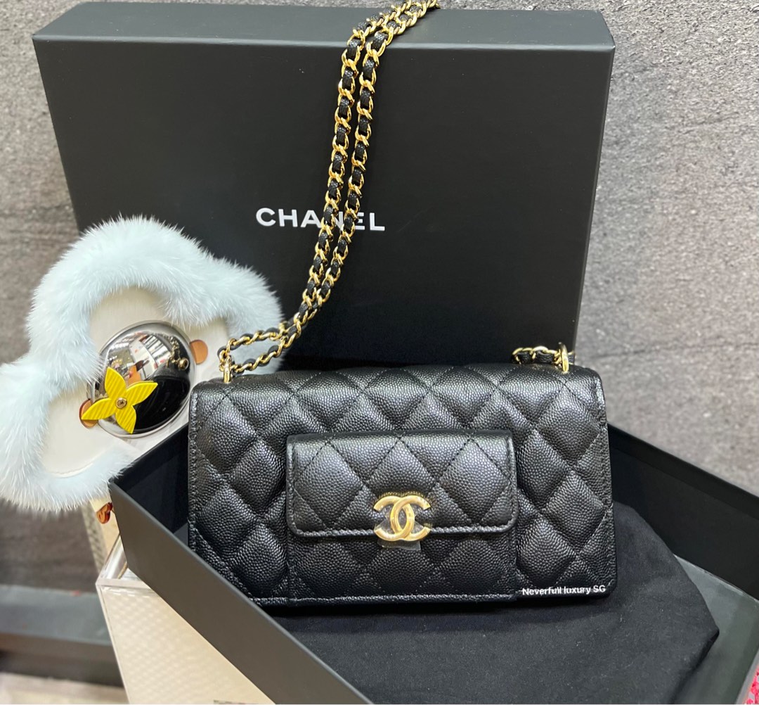 Chanel WOC with Front Pocket 22A Black Cavair GHW, Luxury, Bags & Wallets  on Carousell
