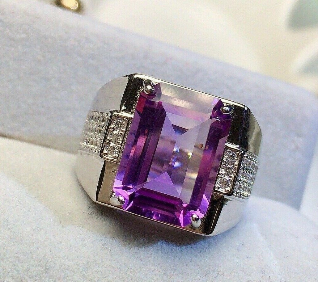 Custom Made Natural Amethyst Men s Ring Wedding Gift Ring 925