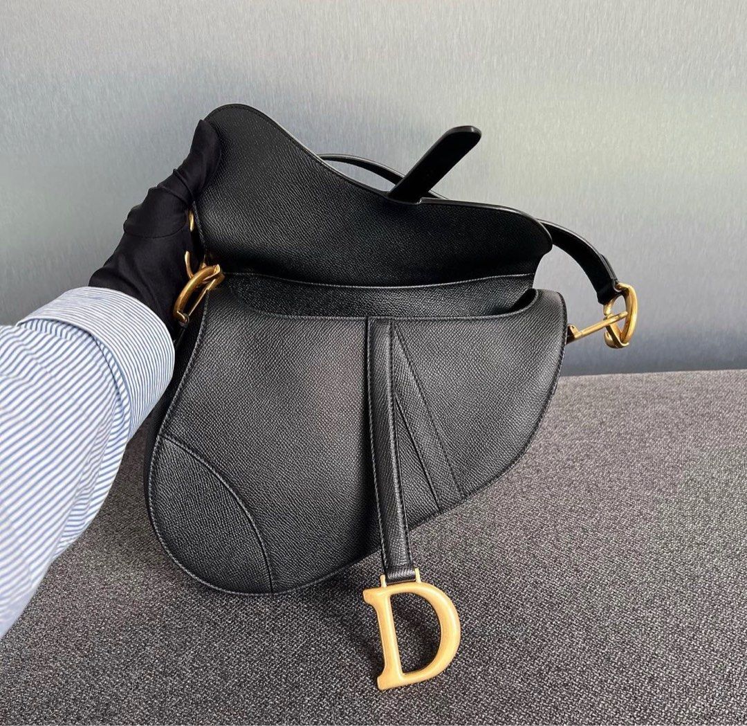 Dior Saddle Bag Medium Grained calfskin Black / Ghw, Luxury, Bags