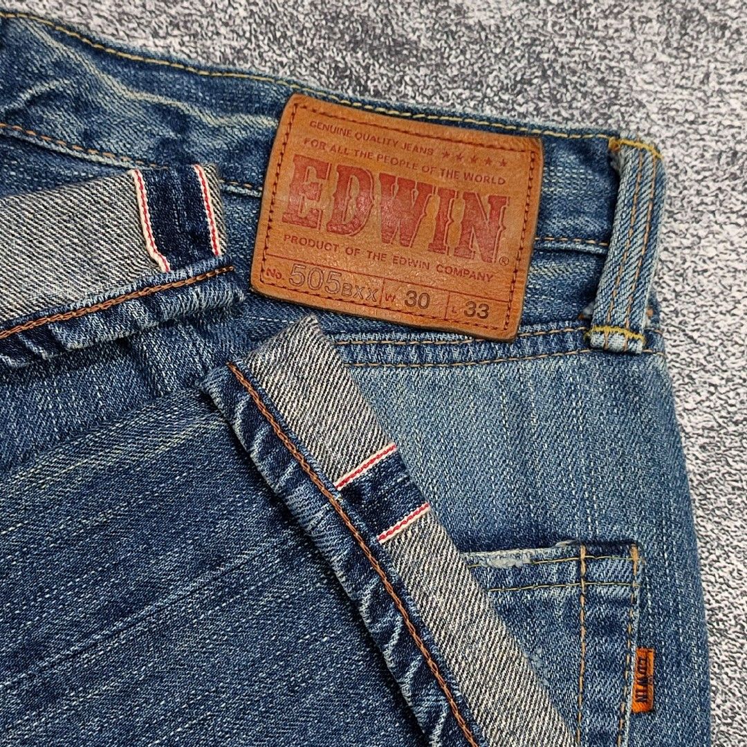 Edwin 505 Selvedge Red Line Jeans Ripped Fesyen Pria Pakaian