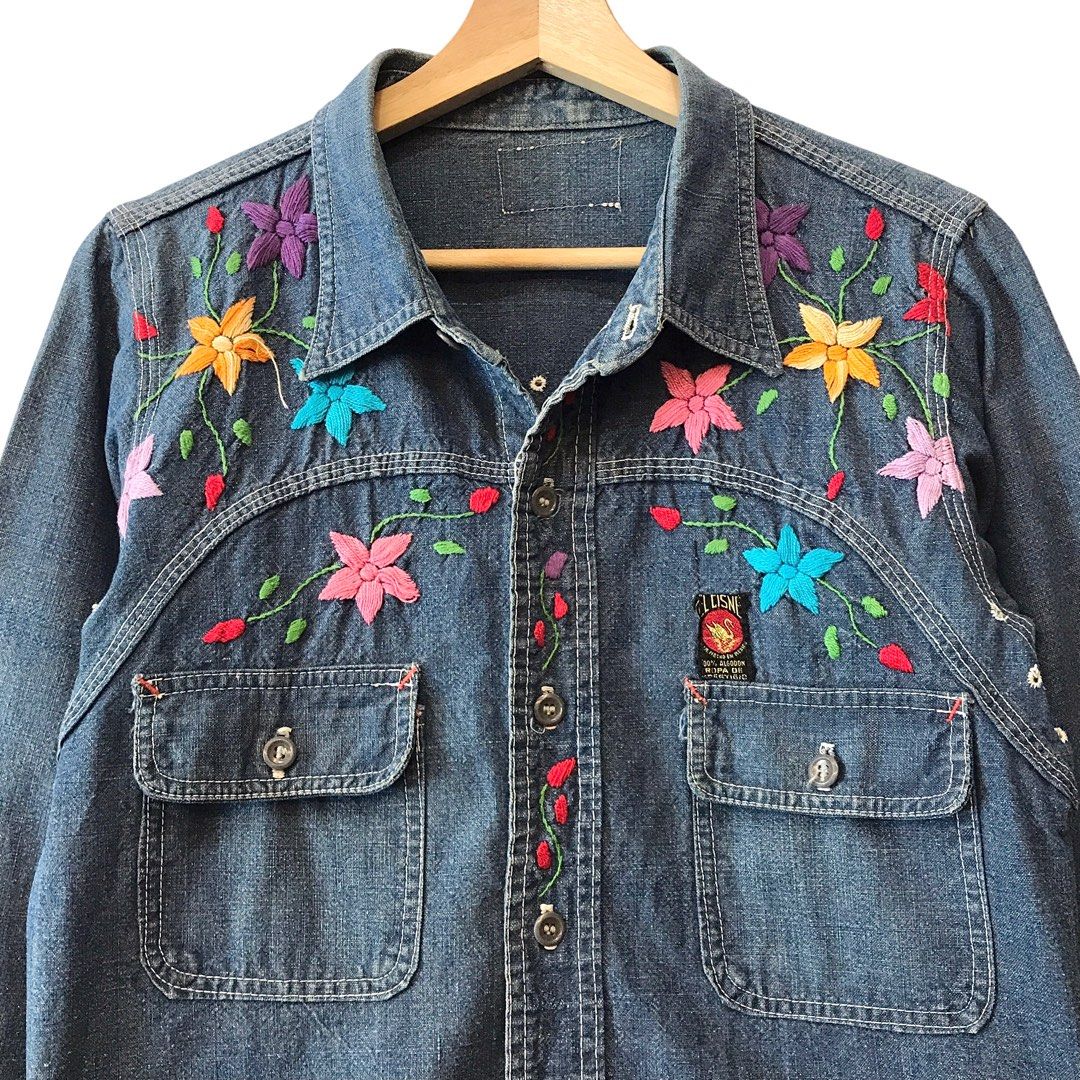 El Cisne Vintage 1960s Mexican Embroidery Western Denim Shirt