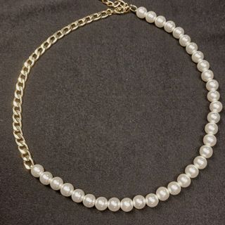 Faux pearl and gold-tone assymetrical necklace