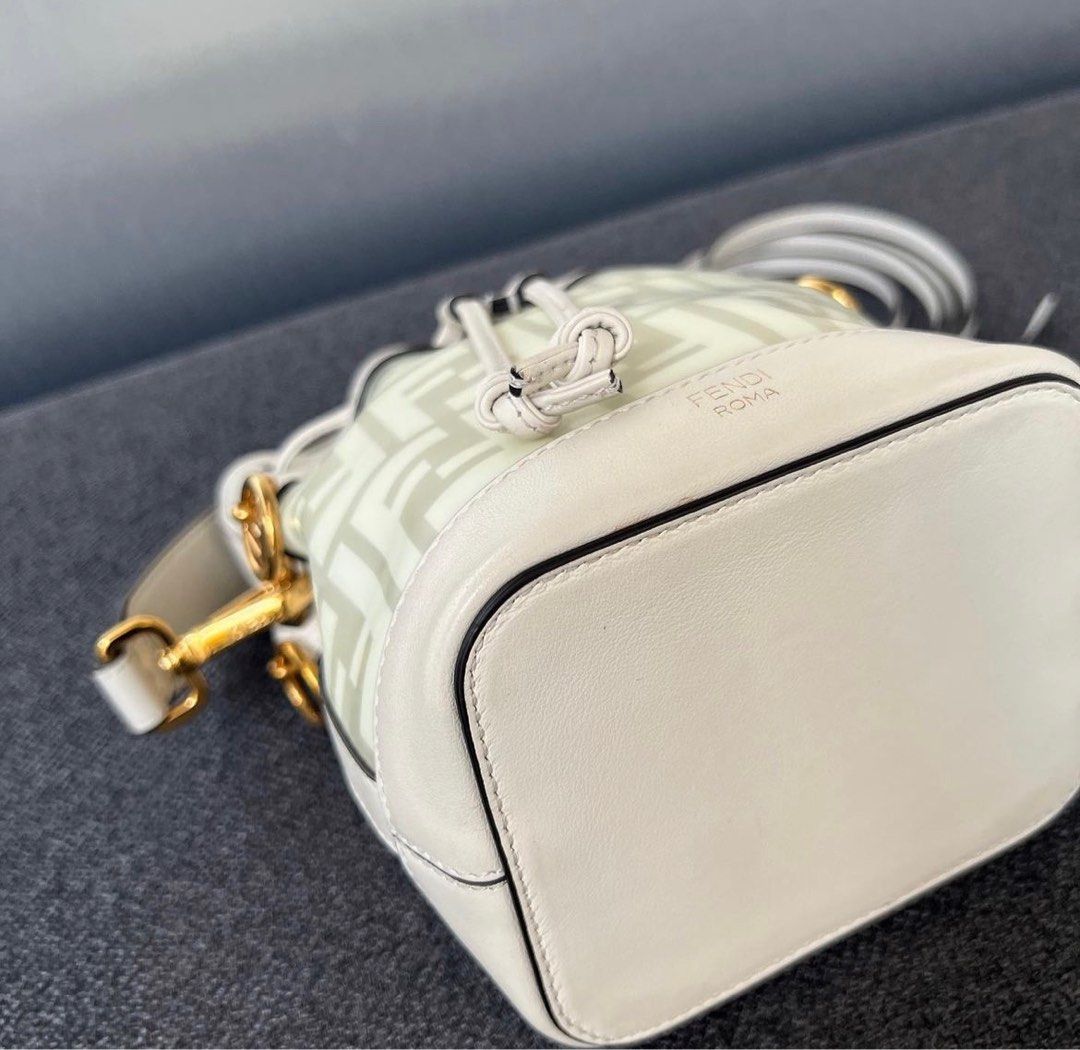 FENDI Mon Tresor Drawstring FF PVC Leather Bucket Bag White