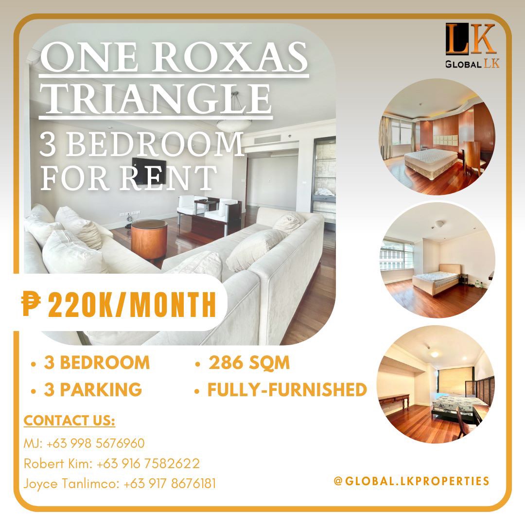 FOR RENT 3 BEDROOM ONE ROXAS TRIANGLE MAKATI, Property, Rentals