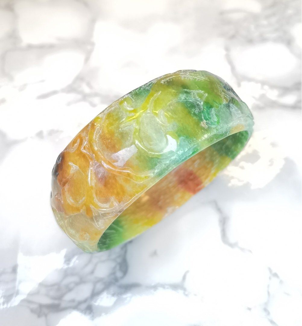 Fu Lu Shou Multicolour Jade Bangle