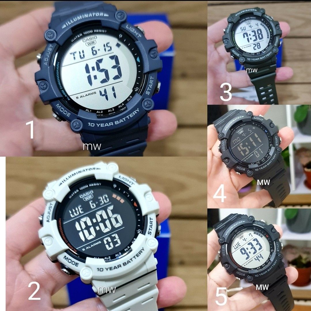 genuine Casio Men digital big size wide face resin 10 years battery 5 alarms 100m dual time Stopwatch led light watch