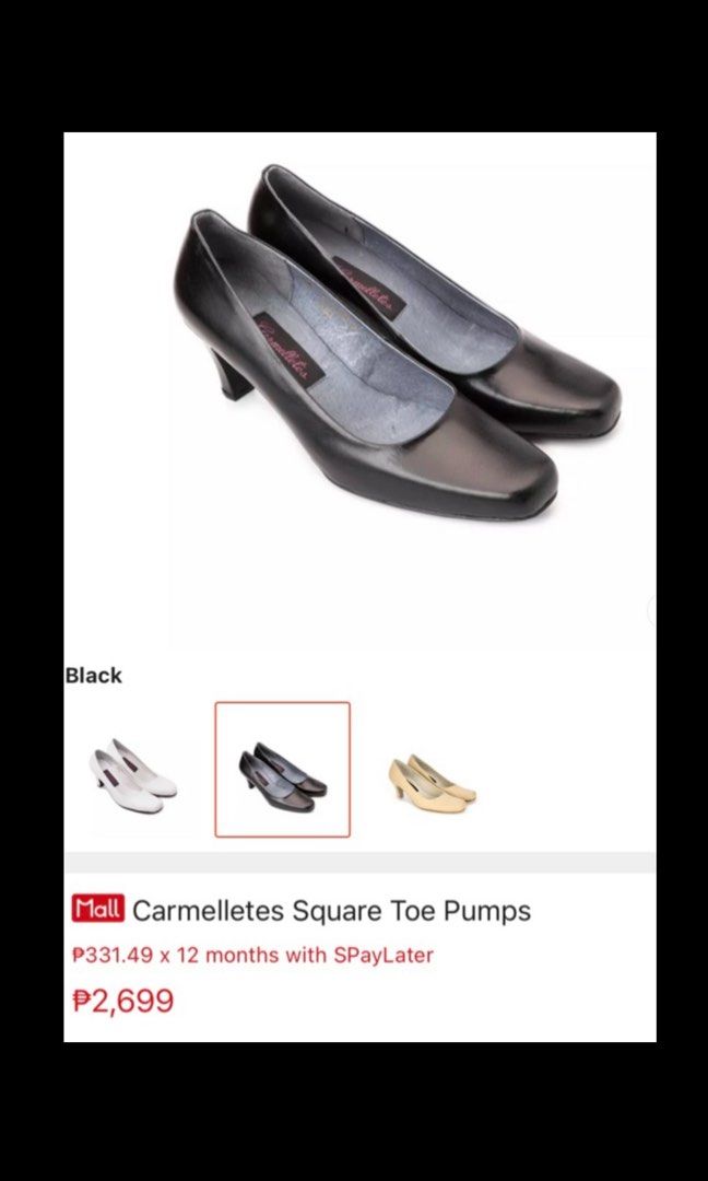 Genuine Leather Black Shoes with Heels (Category: Heels) located in Quezon City. Submitted by heartworkph (Listing ID 1248346145, Image 1). Description: Carmelletes Square Toe Black Heels - Size 5 - Made of Genuine Leather - Brand New - Good for school or office Selling low, see first pic for original price Shipping fee to be shouldered by buyer RFS: Have wide feet, toe area is too tight for me MOP: GCash, Maya, BPI, UnionBank MOD: J&T, Flash Exp
