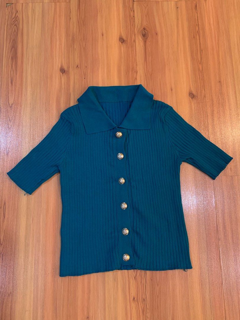 Gold Button Cardigan Top, Women's Fashion, Coats, Jackets and Outerwear ...