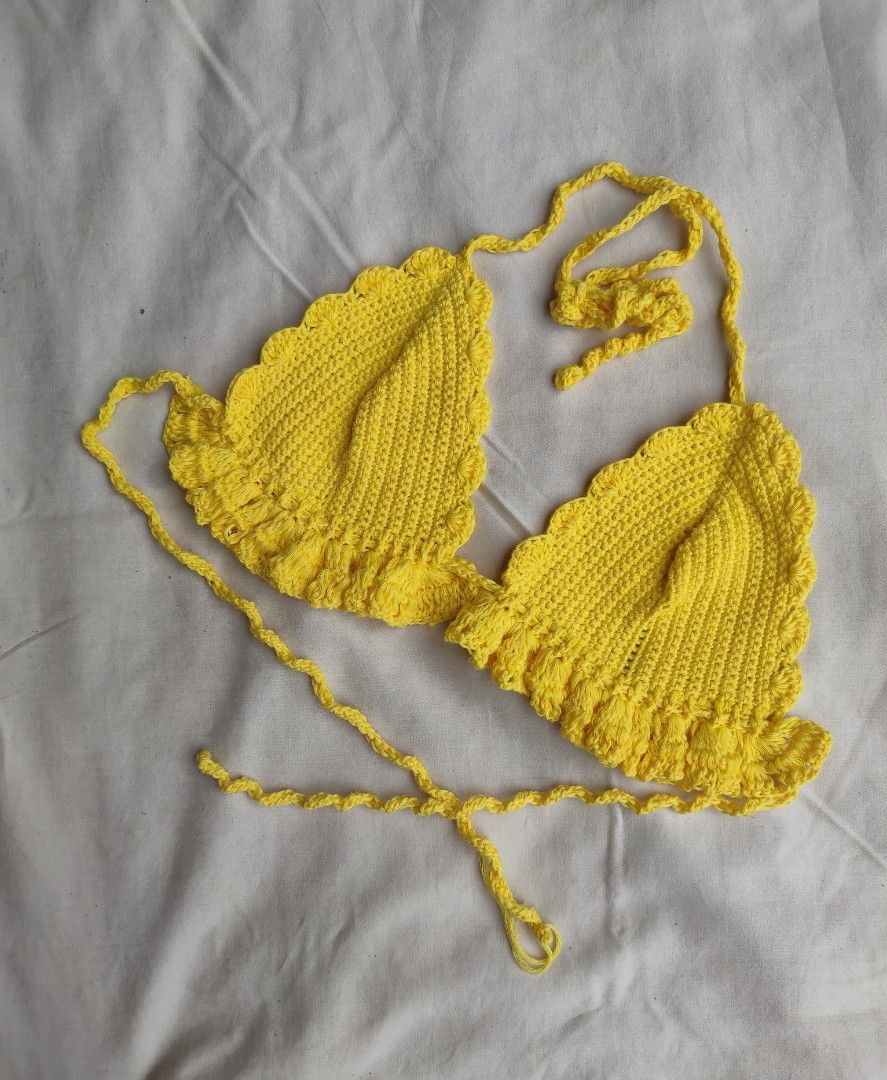 Handmade Crochet ruffle bikini top, Women's Fashion, Undergarments ...