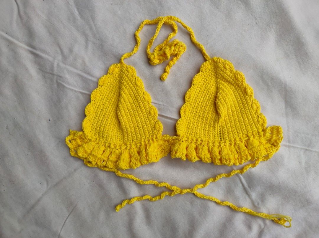 Handmade Crochet ruffle bikini top, Women's Fashion, Undergarments ...