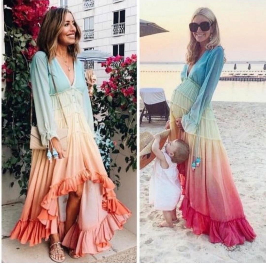 Hazel Olive Dreamy Rainbow Flowy Maxi Dress