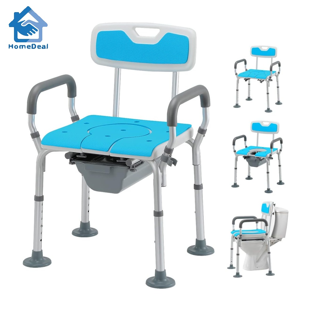 HEAO 4 in 1 Heavy Duty Shower Chair with Back and Arms, Medical Bedside