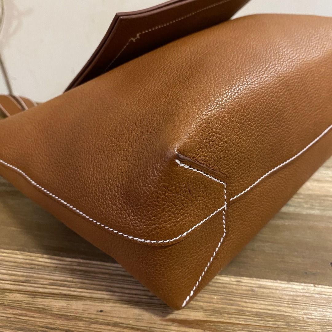 HERMES Cabasellier 31 Tote Shoulder Bag Veau Barenia Leather Fauve Brown