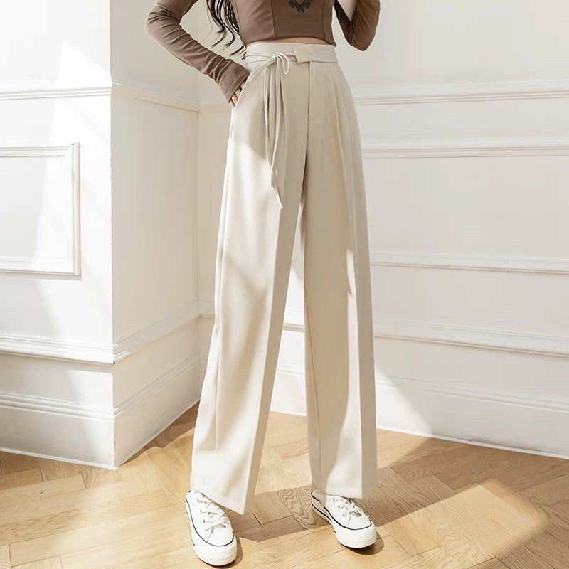 Highwaist tie pants in cream, Women's Fashion, Bottoms, Other Bottoms on  Carousell