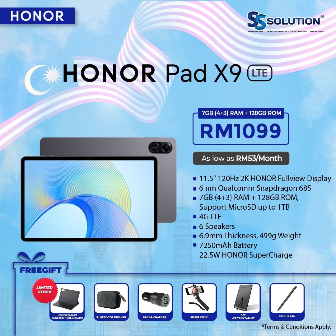 HONOR Pad X9 LTE 7GB(4+3)RAM + 128GB ROM, Mobile Phones & Gadgets, Tablets,  Android on Carousell