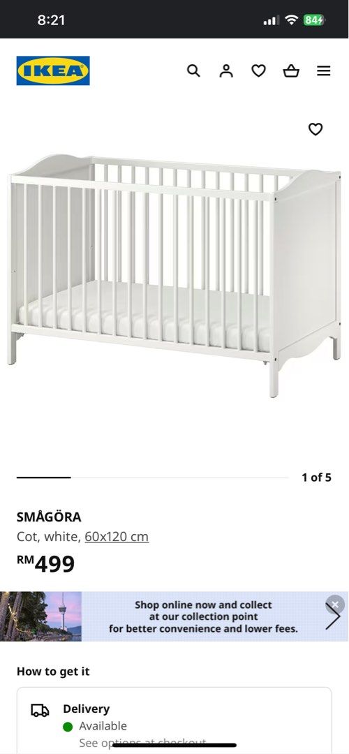 Ikea Baby Cot and Mattress, Babies & Kids, Baby Nursery & Kids