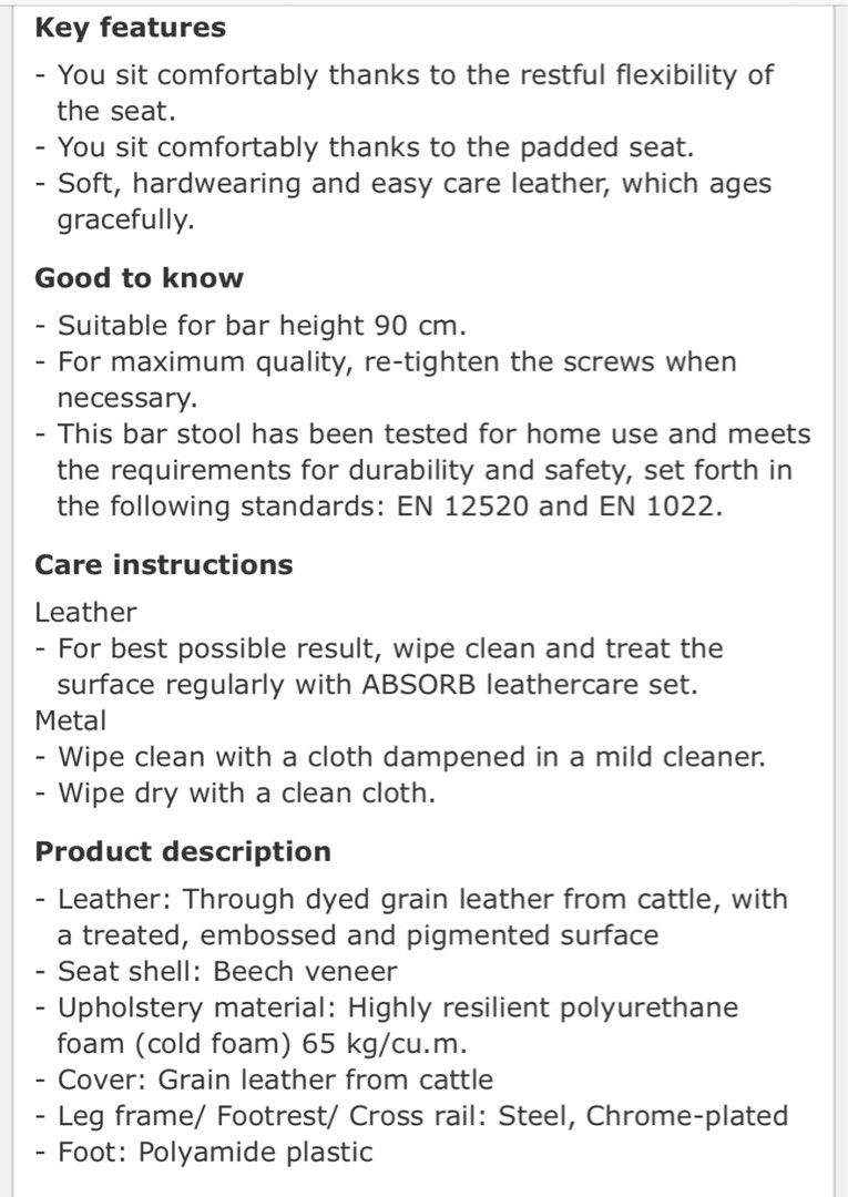 Ikea Bernhard bar stool with backrest, chromeplated, mjuk orange (63cm), Furniture & Home