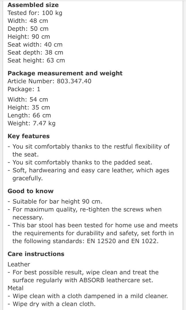 Ikea Bernhard bar stool with backrest, chromeplated, mjuk orange (63cm), Furniture & Home