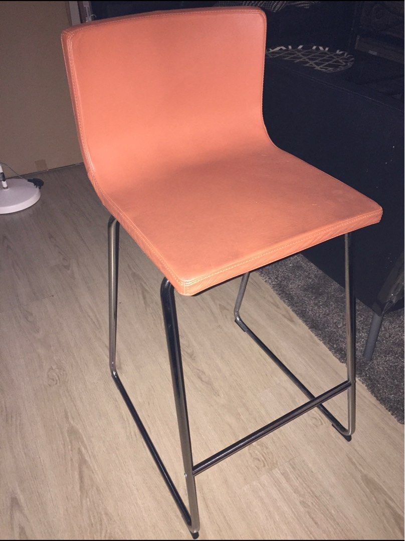 Ikea Bernhard bar stool with backrest, chromeplated, mjuk orange (63cm), Furniture & Home