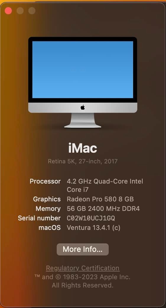 iMac 27-inch 2017, 4.2 GHz Quad-Core Intel Core i7, Radeon Pro 580