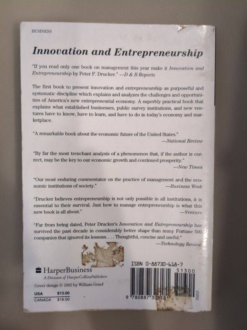 Innovation and Entrepreneurship by Peter Drucker (Category: Textbooks) located in Manila. Submitted by preloved.christine (Listing ID 1248370101, Image 2). Description: .
