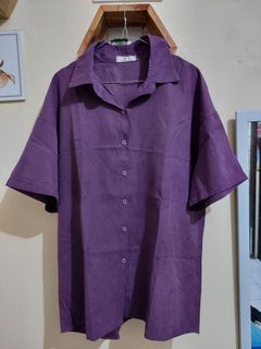 Kemeja Ungu Unisex/ Kemeja Oversize/ Kemeja Ungu Lengan Pendek