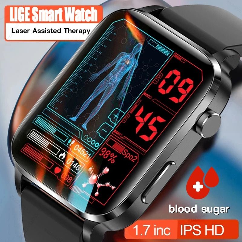 LIGE Non invasive Blood Sugar Smart Watch Men Laser Treatment