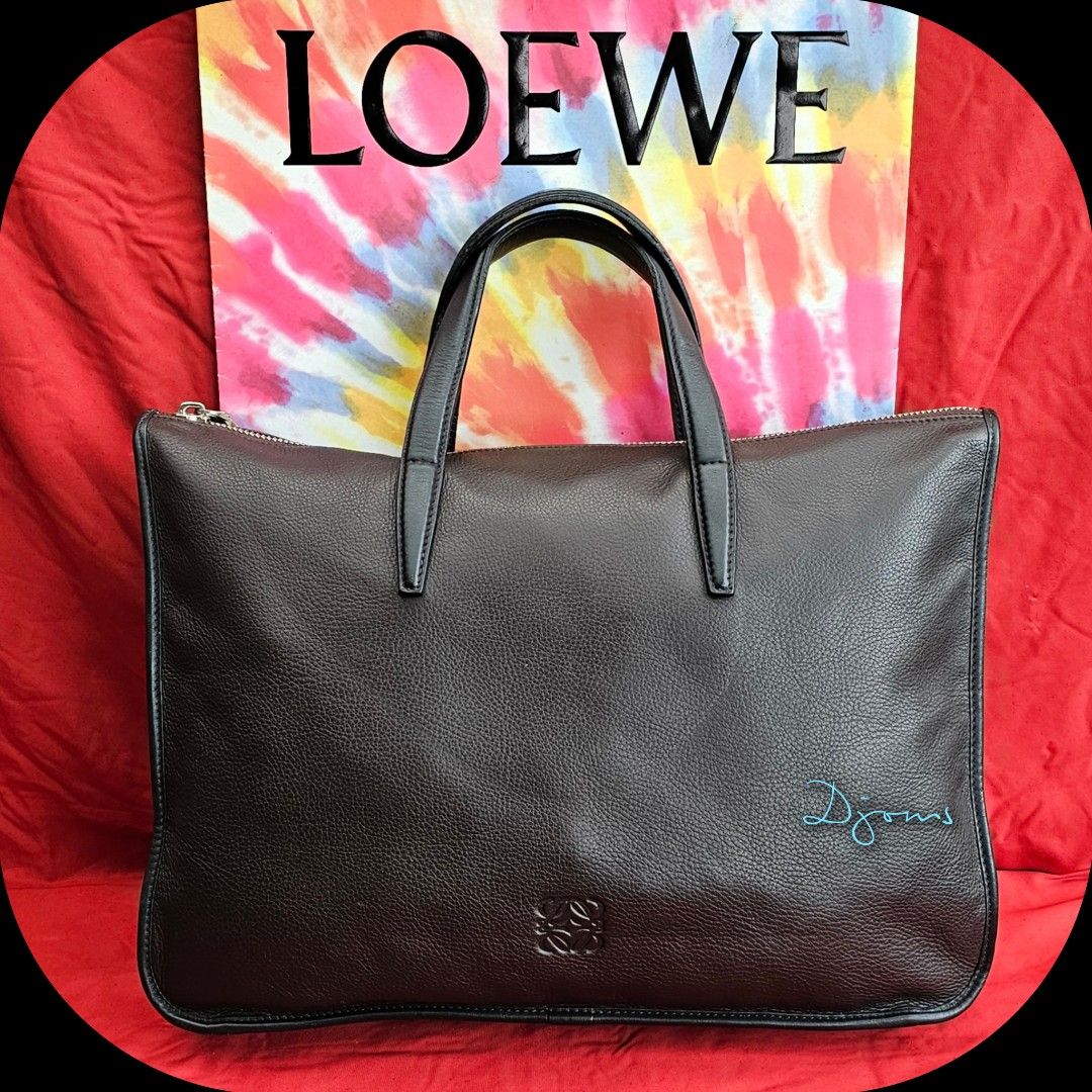 Vintage Loewe Logo Black Leather Tote, Luxury, Bags & Wallets on Carousell