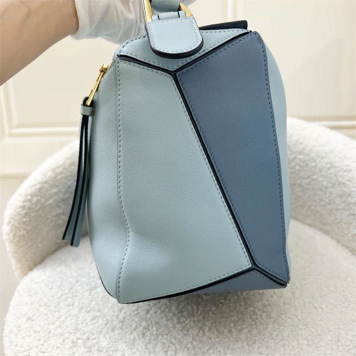 Loewe Medium Puzzle Bag in Tricolor Blue Calfskin GHW Luxury