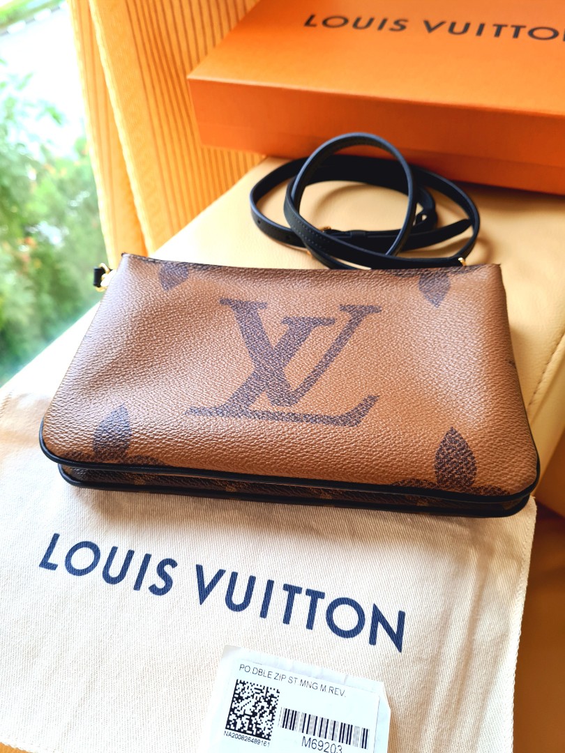 Louis Vuitton Double Zip Pochette in Monogram Giant Reverse & Monogram  Coated Canvas