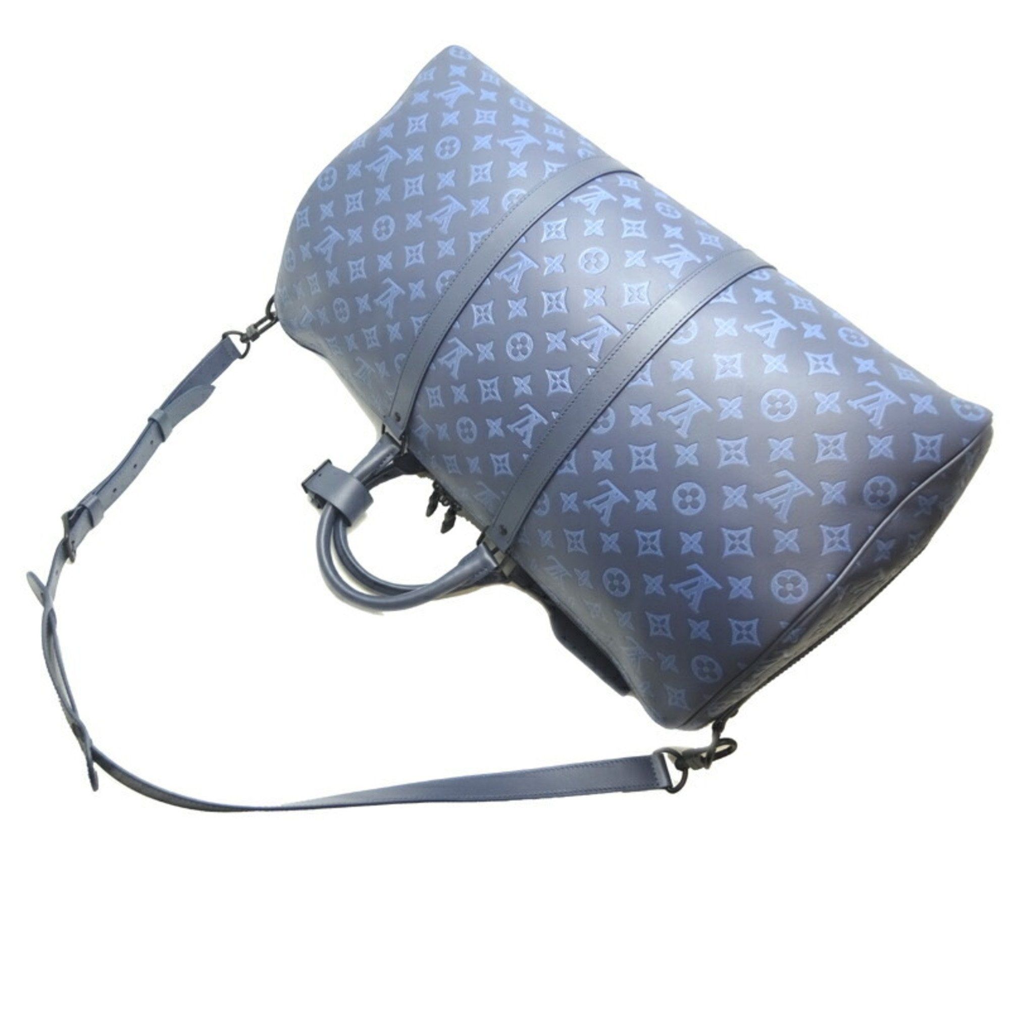 Louis+Vuitton+Keepall+Boston+Duffle+45+Blue+Leather for sale online