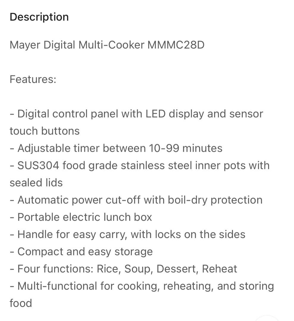 Mayer Digital Multi Cooker, TV & Home Appliances, Other Home Appliances