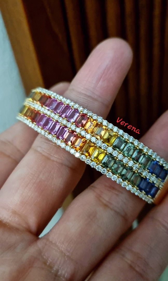 Rainbow sapphire bracelet yellow gold on sale
