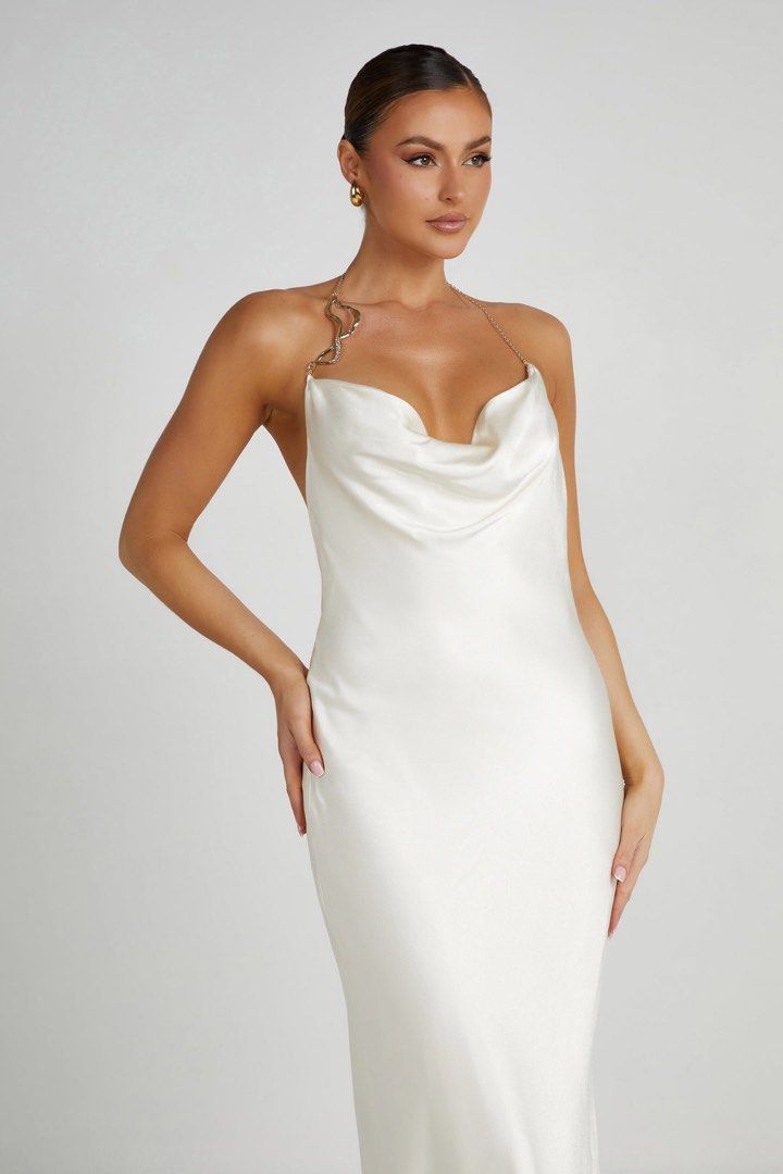 MESHKI MELISSA Satin Cowl Front Maxi Dress Ivory
