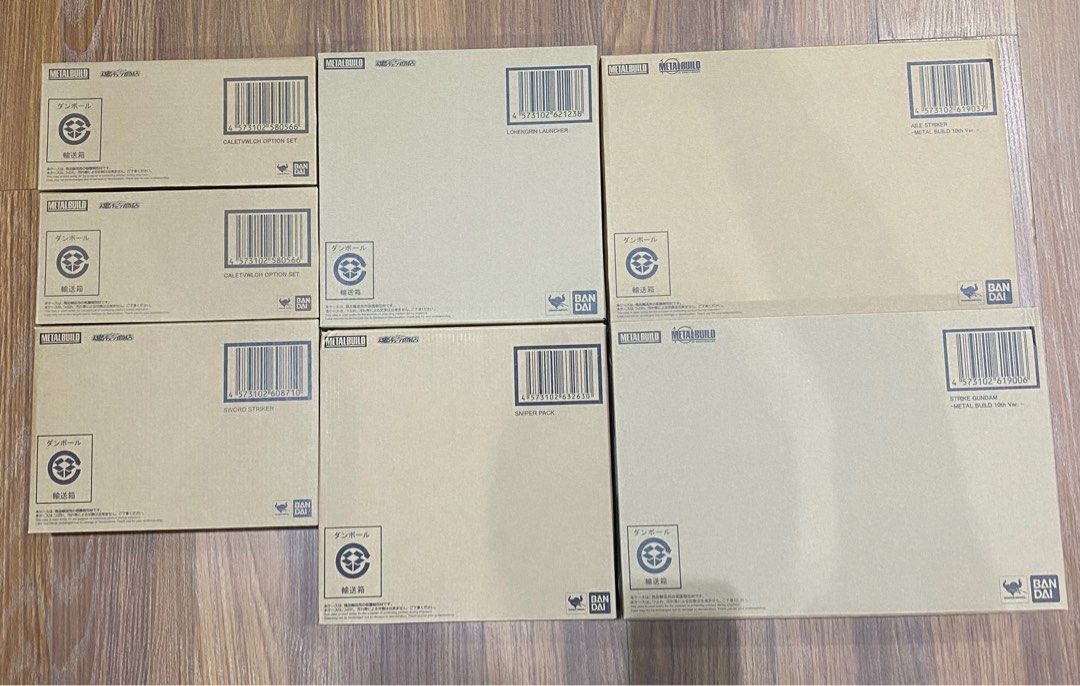 Metal Build Strike Set (10th Anniversary) (Category: Gundam & Model Kits) located in Taguig. Submitted by krld2 (Listing ID 1248427847, Image 1). Description: All new (in brown box) and unopened items - Metal Build Strike Gundam (10th Ver.) - Metal Build Aile Striker (10th Ver.) - Metal Build Caletvwlch Option Set (2x) - Metal Build Sniper Pack - Metal Build Lohengrin Launcher - Metal Build Sword Striker Pack Selling as set only. Location: Bustos