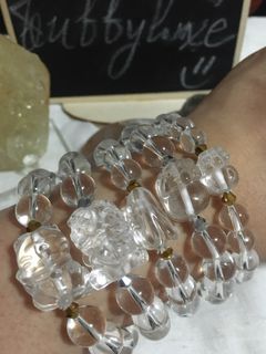 Natural Clear Quartz with Charm carvings bracelet piyao, money eater, lucky cat, rabbit