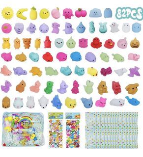 New Mochi Squishy Toys, 82Pcs Kawaii Squeeeze Toy Set for Kids，Mini Soft Stress Relief Toys for Gift