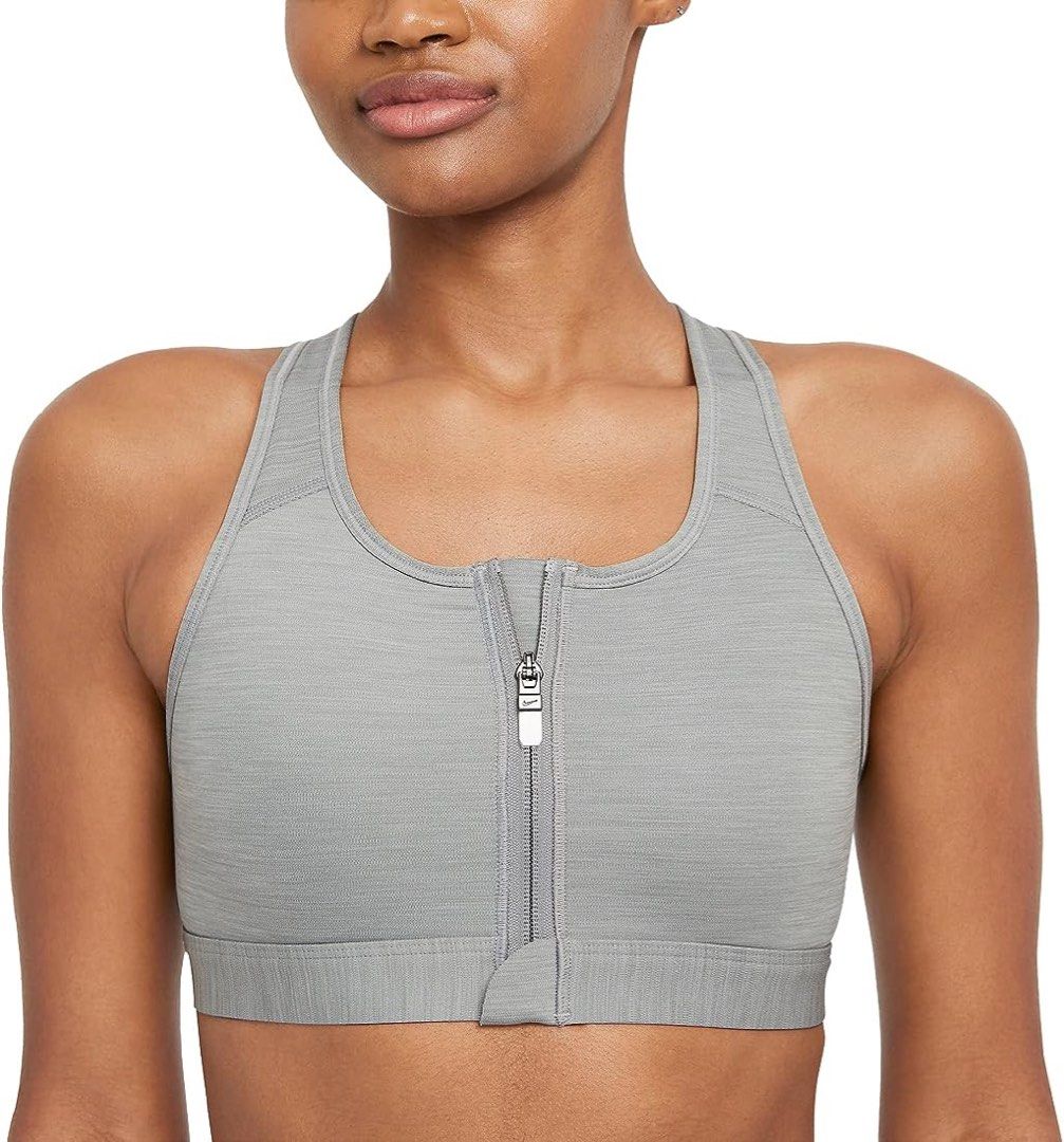 Nike Swoosh Women's Medium-Support Padded Zip-Front Sports Bra (Grey),  Women's Fashion, Activewear on Carousell