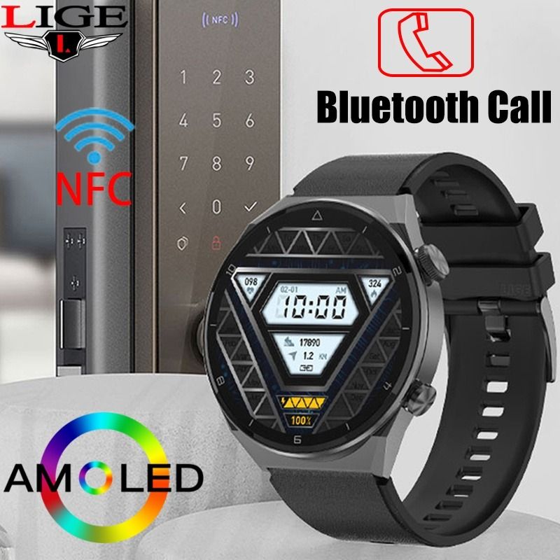 Original LIGE NFC Access Control Smart Watch AMOLED 454454 IPW8