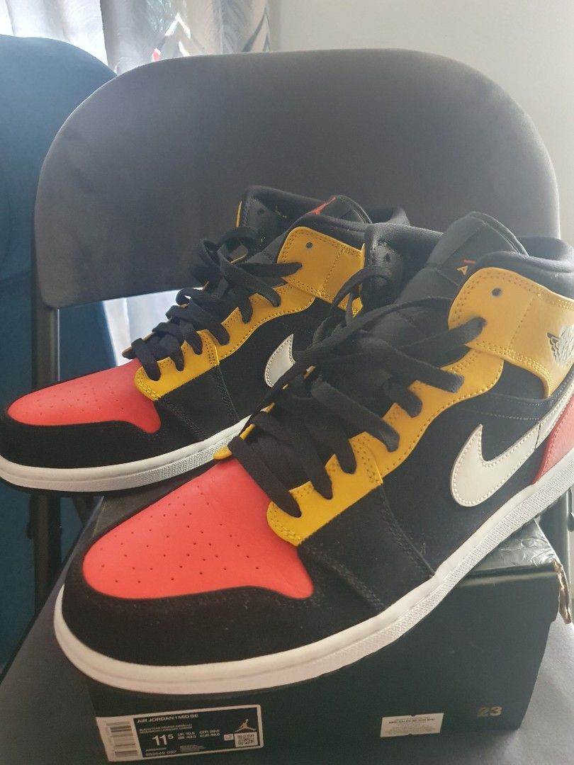 Original Jordan 1 Mid Black Amarillo Orange Men s Fashion