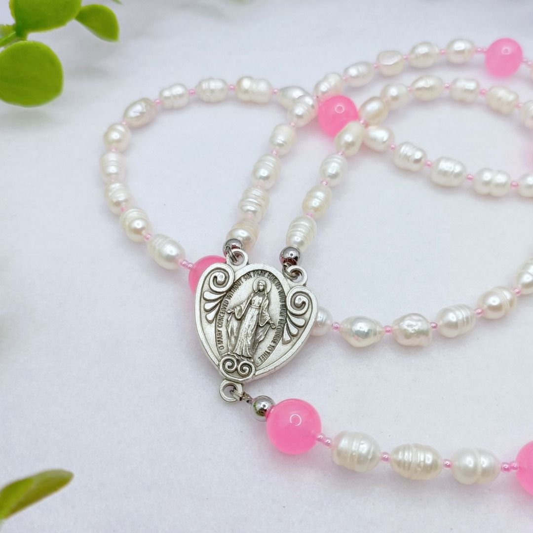 White rosary cheap necklace