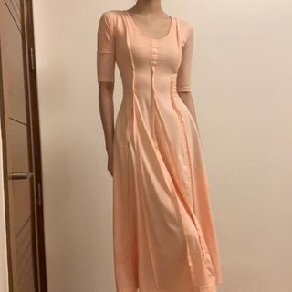 Peach pink princess barbie picnic cute dainty cottagecore flowy long dress maxi dress