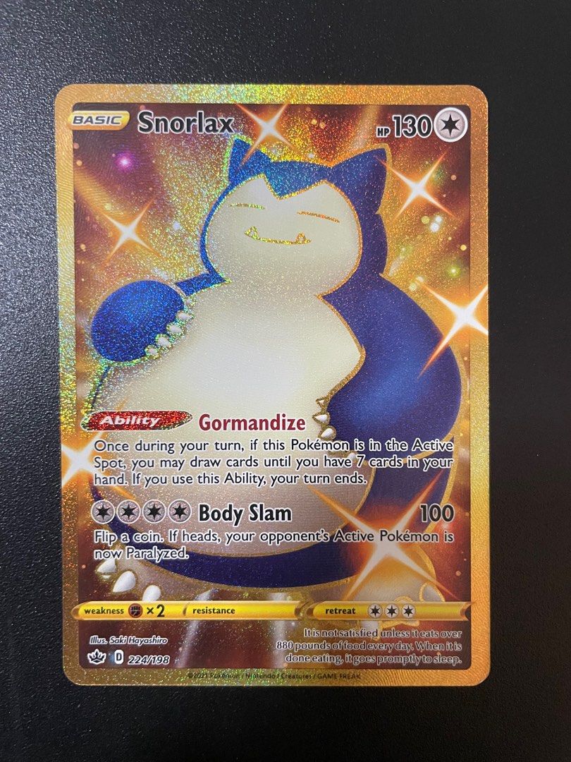 gold snorlax pokemon card Chilling Reign 224/198 Subgrades BGS 9 Featuring a striking image of the captivating character Snorlax Gold Secret Rare PSA