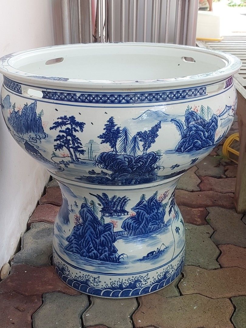 Porcelain Blue White Pot (Fish Tank Or Lotus Flower Pot), Furniture & Home  Living, Gardening, Pots & Planters On Carousell