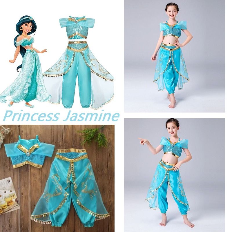 Princess Jasmine Costume Top Pants For Girls Aladdin Arabian Pretend Cosplay Party Kids Birthday
