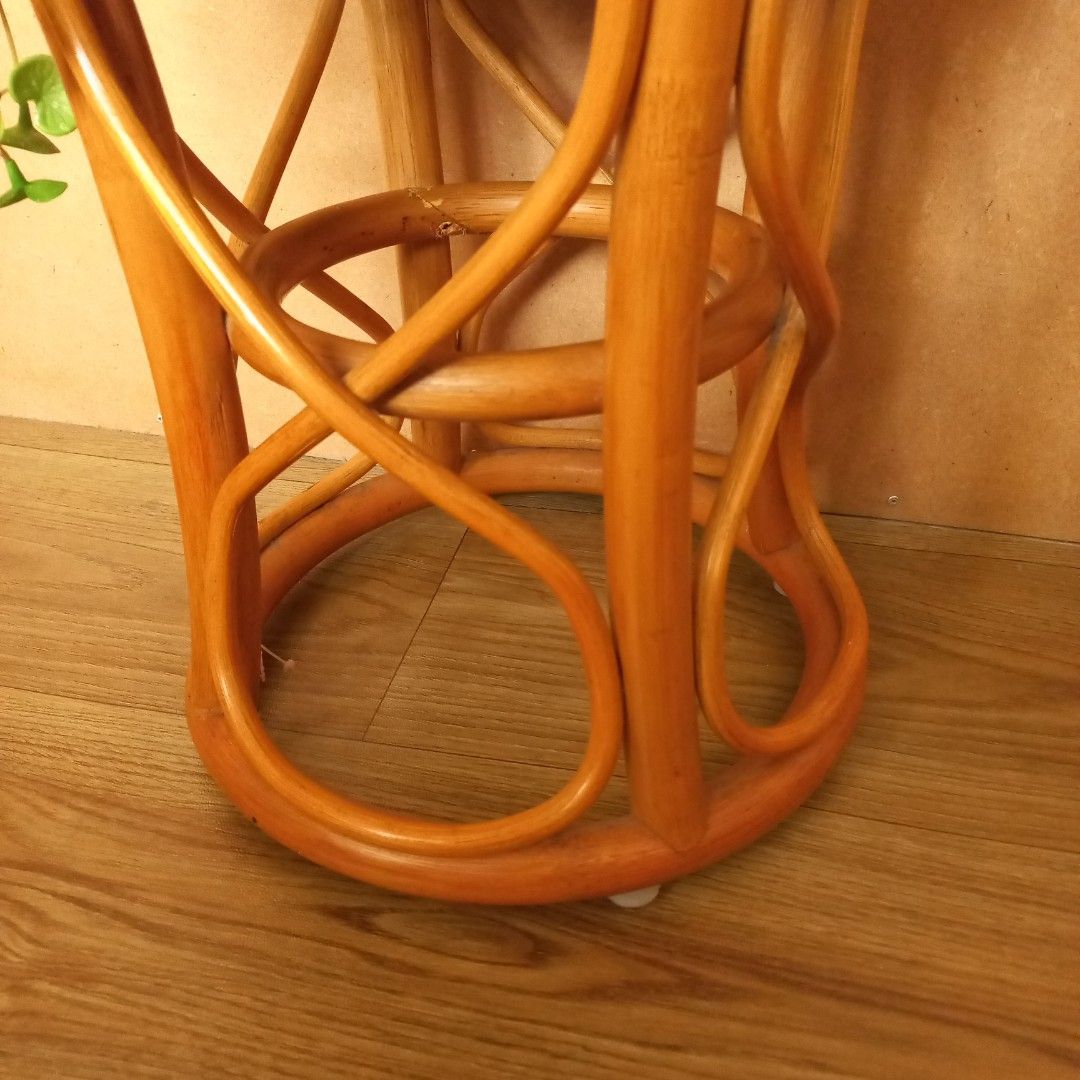 Round rattan stool plant stand side table on Carousell